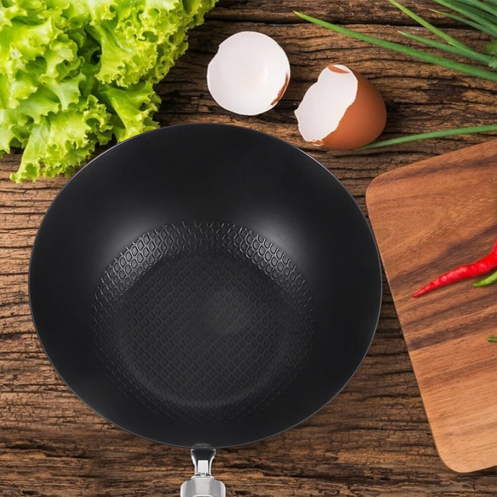 HOLIDYOYO Gusseisen-Wok Wok-Pfanne Aus Karbonstahl Wok-Pfanne Chinesischer Wok 24 Cm Tiefe Bratpfann