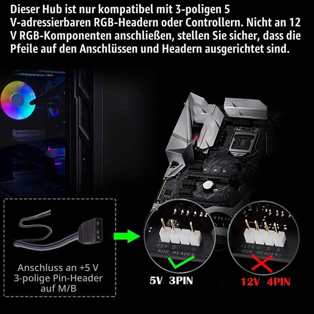 ARGB Controller, CTRICALVER 1 bis 11 Ports ARGB HUB, 5 V, 3 Pin RGB LED Splitter Hub mit SATA/IDE Po
