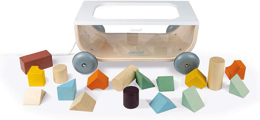 Janod - Bauklötzchen-Wagen aus Holz - Sweet Cocoon Kollektion - Baby- und Kleinkindspielzeug Farbe a