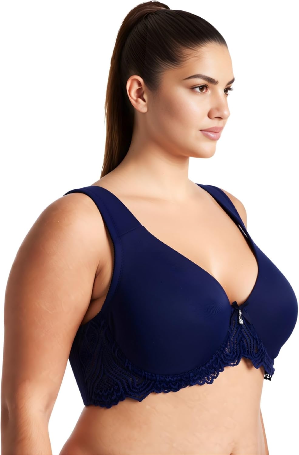 Curve Muse Damen Ungefüttert Bügel Spitze BH mit Gepolstert Schulter Gurte 100C Marine, Hellgelb(2er