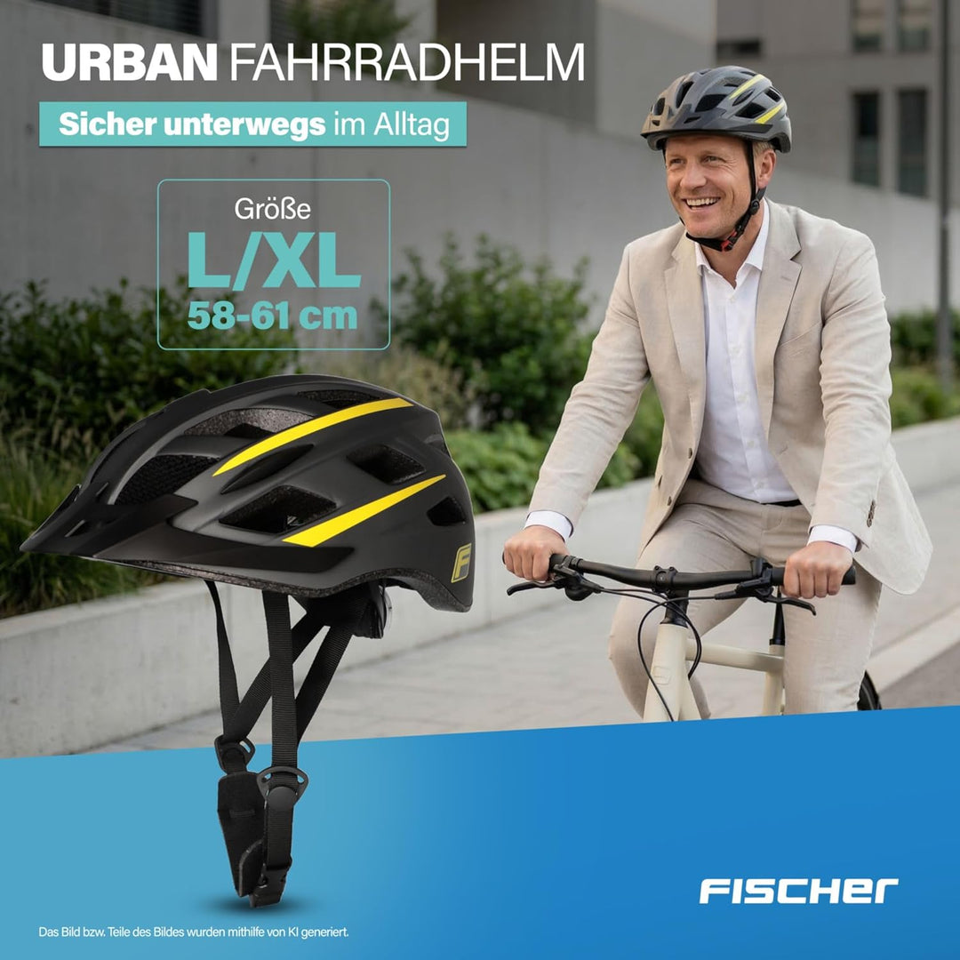 FISCHER Unisex – Erwachsene Urban Lano Fahrradhelm L/XL, 58-61 cm Schwarz-Gelb, L/XL, 58-61 cm Schwa