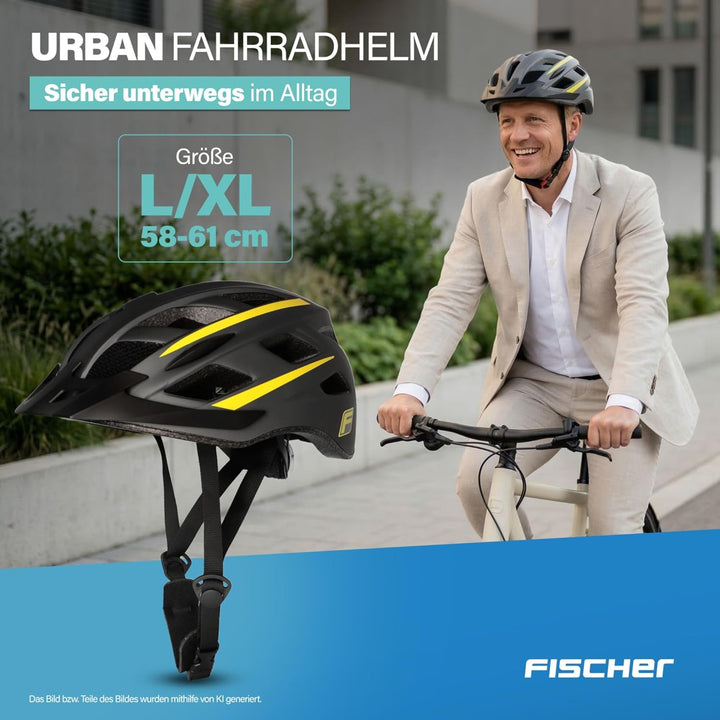 FISCHER Unisex – Erwachsene Urban Lano Fahrradhelm L/XL, 58-61 cm Schwarz-Gelb, L/XL, 58-61 cm Schwa