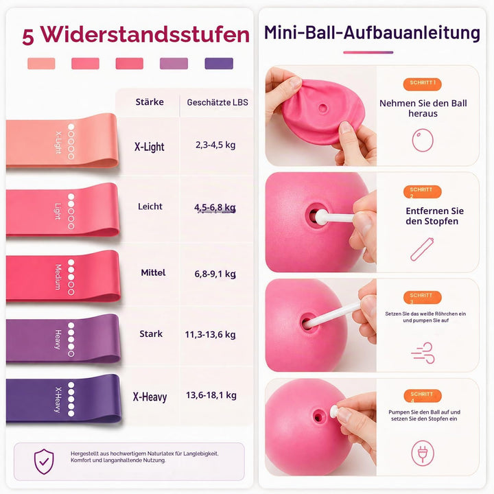 Pilates Ring Set, 12-in-1 Set für Damen mit Pilates Ball, Fitnessbändern, Widerstandsbändern, Gymnas