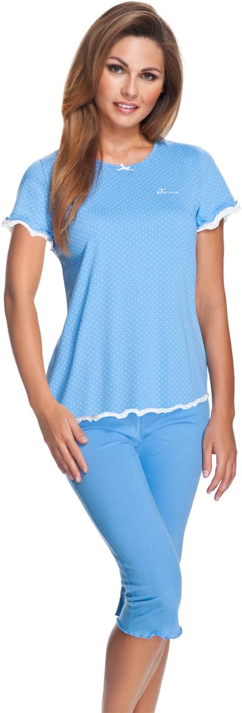 e.FEMME Damen Schlafanzug Marion 310, Kurzarm, aus 50% Baumwolle und 50% Modal 36 Blau, 36 Blau