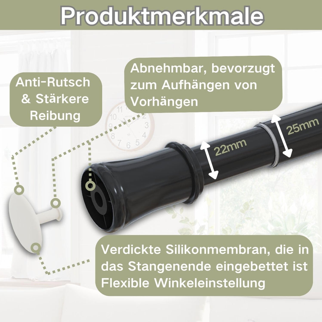 Vorhangstange ohne Bohren Verstellbare Teleskopstange Gardinenstange belastbare Klemmstange zum Ausz