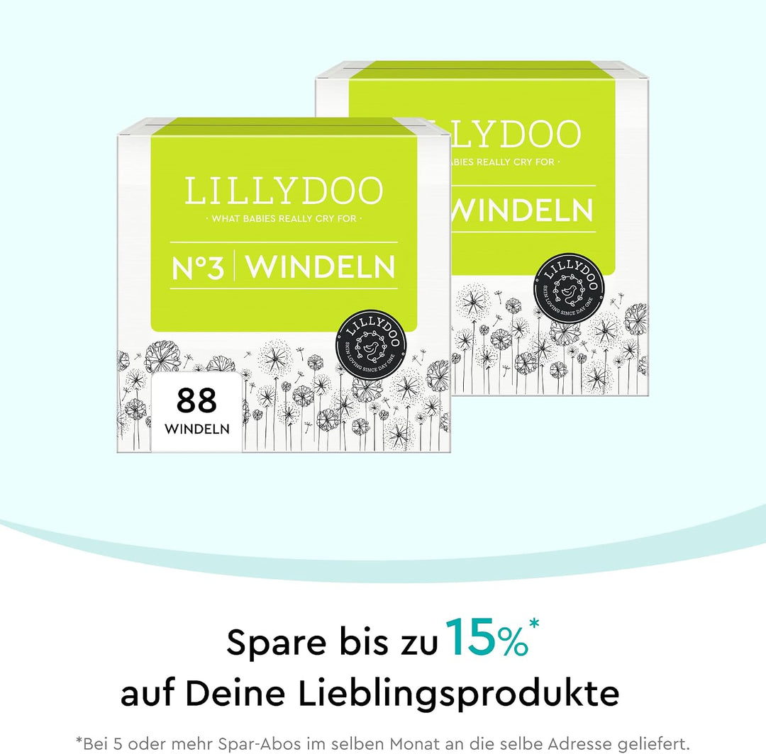LILLYDOO hautfreundliche Windeln Grösse 3 (6-10 kg), Halbmonatsbox (88 Windeln) (FSC-Mix) Grösse 3 (
