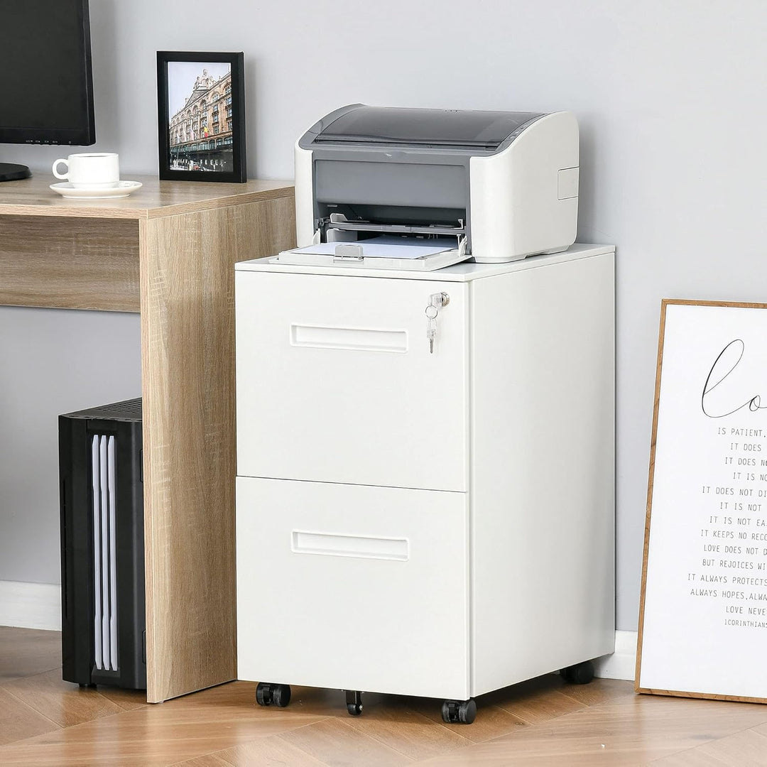 Vinsetto Rollcontainer Aktenschrank mit 2 Schubladen Abschliessbarer Rollschrank Bürocontainer Büros