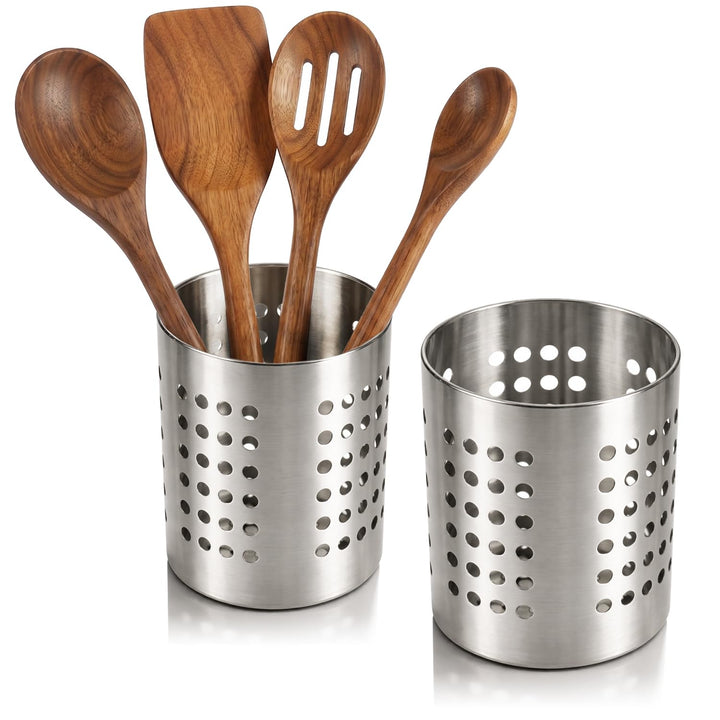 com-four® 2x Besteckabtropfkorb - Küchenutensilienhalter aus Edelstahl - Besteckkorb, Kochlöffelstän