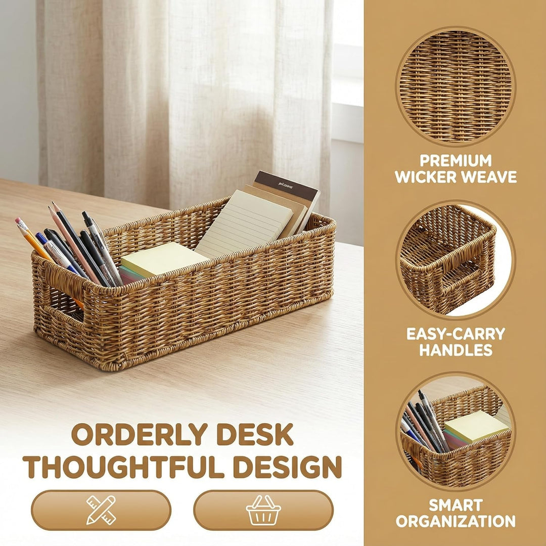 Zerodeko Geflochtener Rattanimitat Aufbewahrungskorb 15.5X35.5X9Cm Schreibtisch Organizer Für Kleini