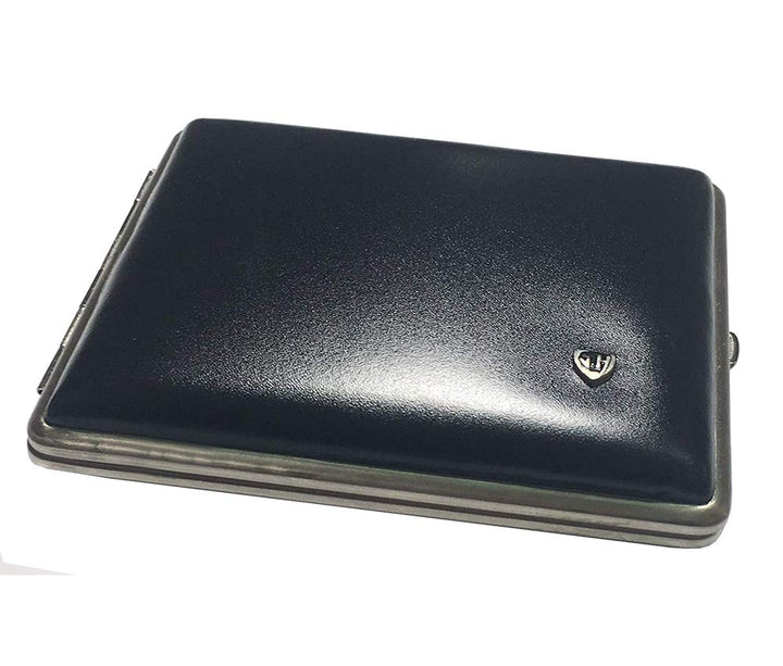 Elegantes Metall Zigarettenetui (vom Hofe) überzogen mit erstklassigem Rindleder. Mit SOFORTGRAVUR +