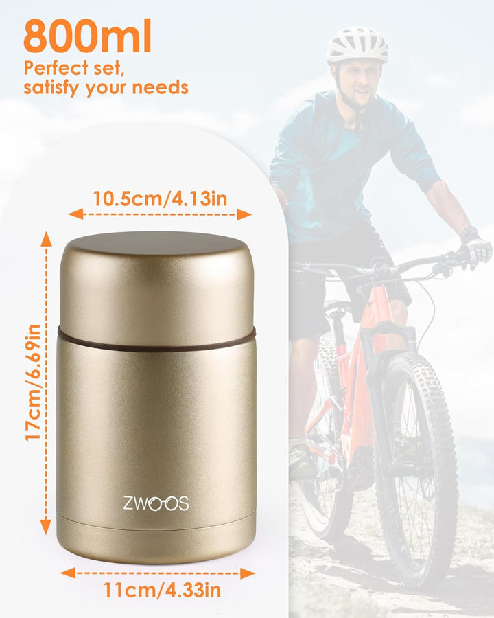 ZWOOS 800 ml Thermobehälter für Essen, 316 Edelstahl Wärmebehälter für speisen, Auslaufsicher Thermo