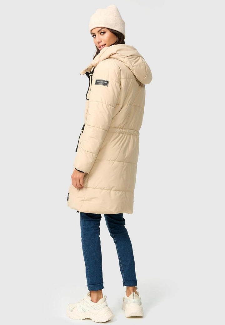Navahoo Damen Wintermantel kurzer Steppmantel mit Kapuze Zuckertatze XIV XS-XXL S Beige, S Beige