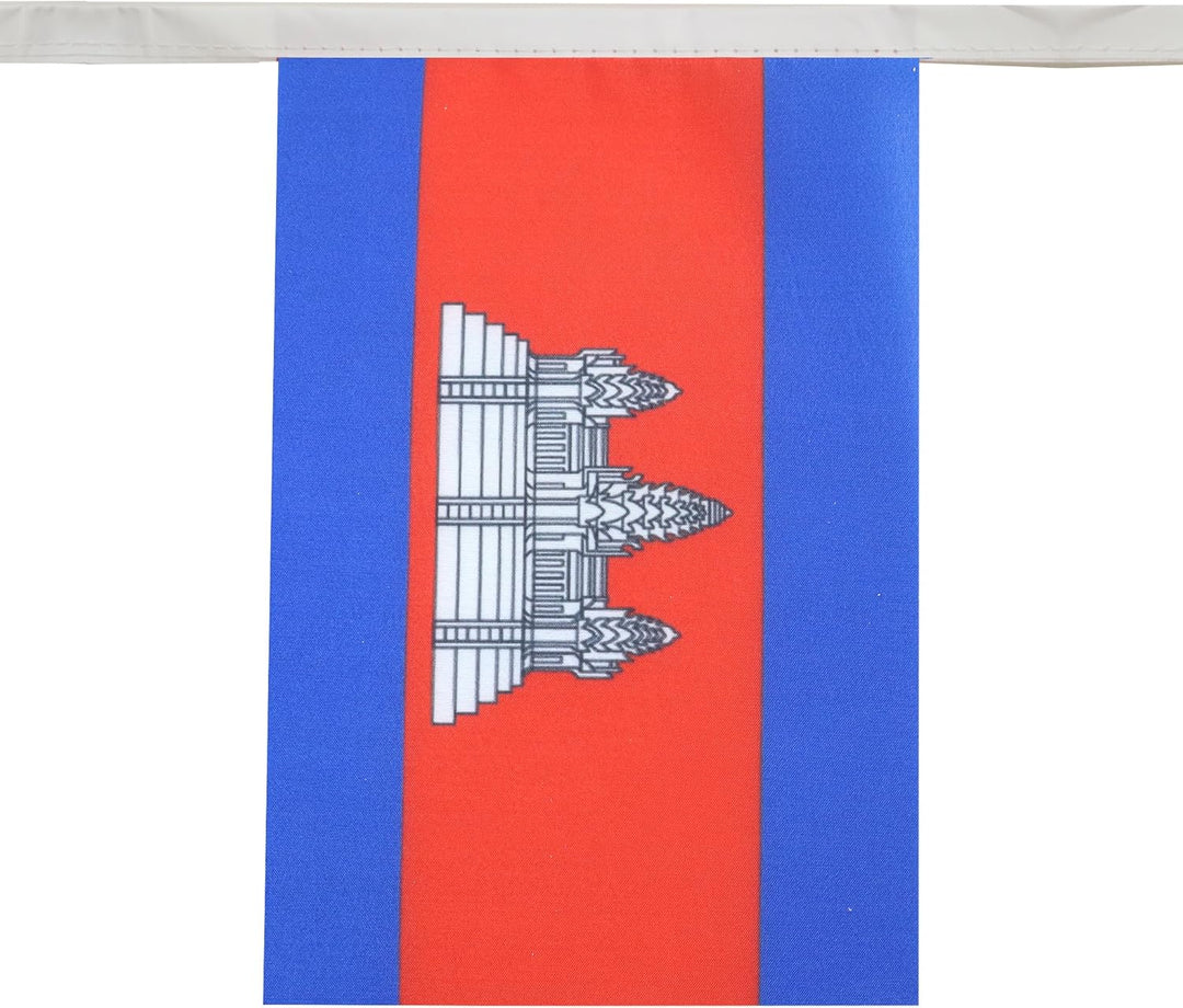 AZ FLAG FAHNENKETTE KAMBODSCHA 12 Meter mit 20 flaggen 45x30cm- KAMBODSCHANISCHE Girlande Flaggenket