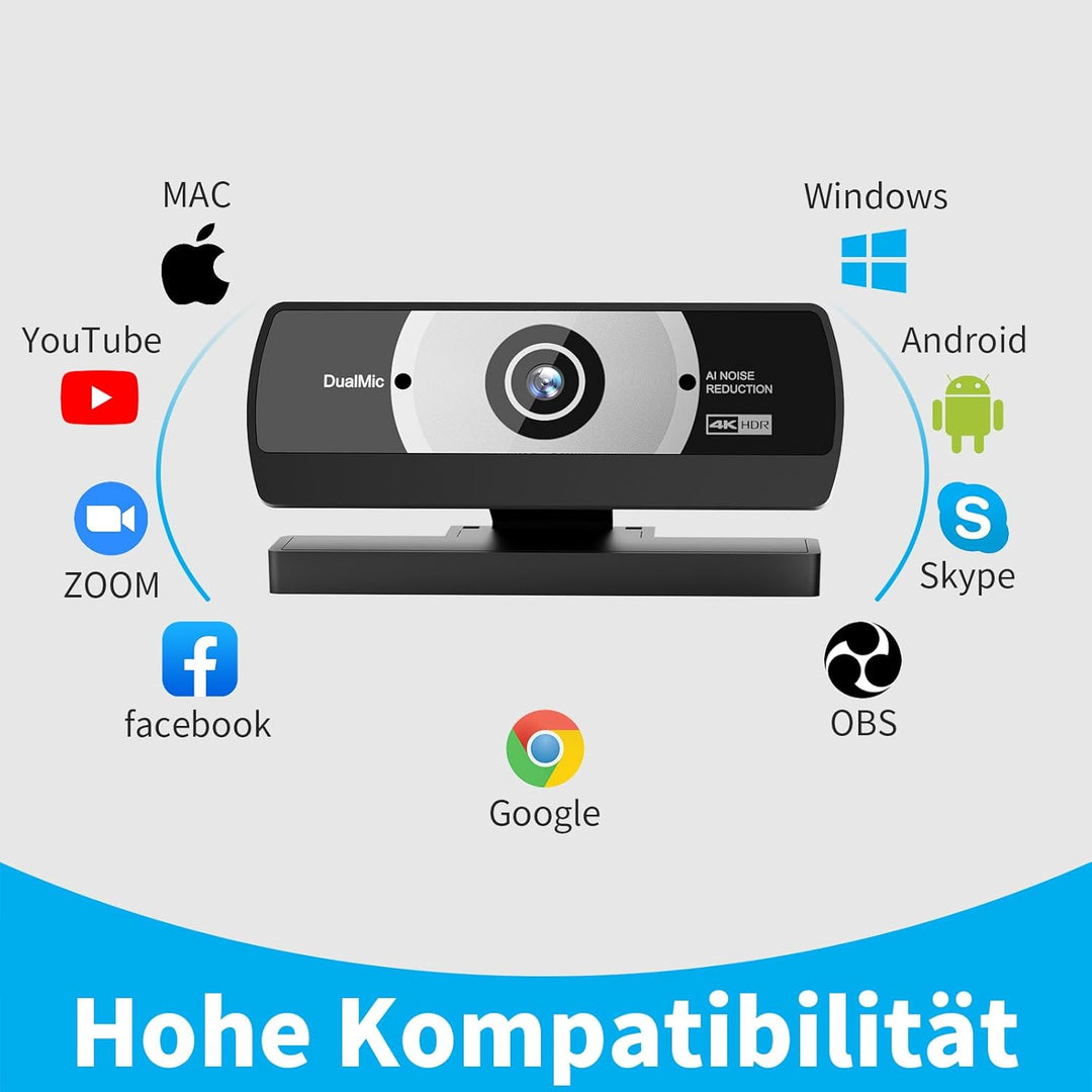 Diccik Webcam 4K, USB A Webcam mit 2 Mikrofon mit Rauschunterdrückung, Kamera PC, Schneller Automati