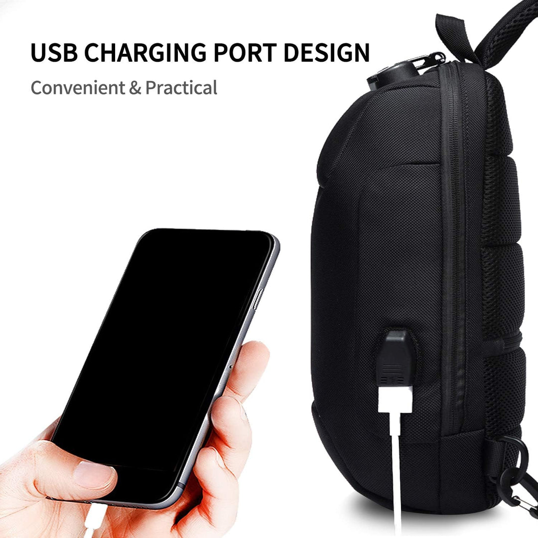FANDARE Neu Herren Schultertasche Brusttasche mit Passwortschloss, USB, Reflektierende Streifen Umhä