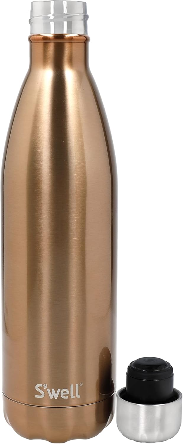 S'well Wiederverwendbare Wasserflasche aus Edelstahl, 750 ml, Pyrit, dreifach isolierte und auslaufs