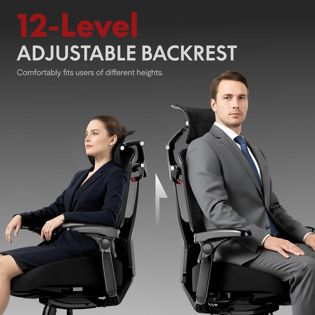 FLEXISPOT ErgoX Pro Ergonomischer Bürostuhl mit 12-stufiger Höhenverstellung, Schreibtischstuhl mit