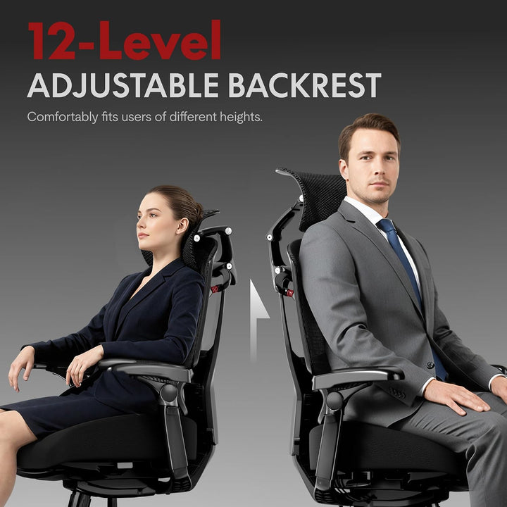 FLEXISPOT ErgoX Pro Ergonomischer Bürostuhl mit 12-stufiger Höhenverstellung, Schreibtischstuhl mit