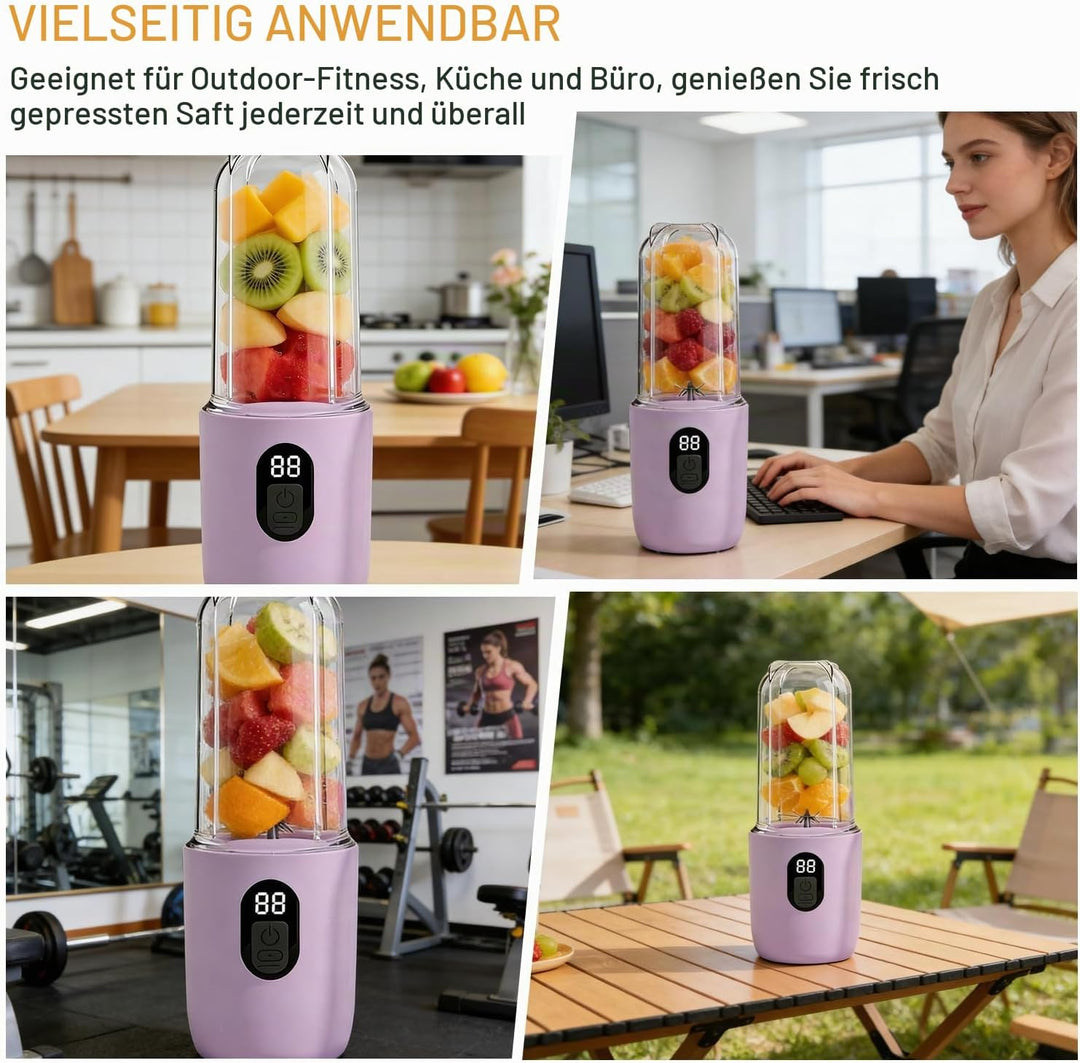 Tragbarer Mixer 500ML, Smoothie Maker to go mit Digitalanzeige &amp; 16-Blatt Klingen Edelstahl, USB Auf