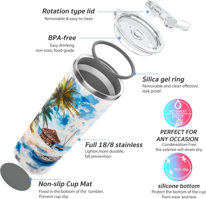 Vakuum-Isolierter Edelstahlbecher - THILY Reisebecher 780 ml Kaffeetasse mit 2 Deckeln und Strohhalm