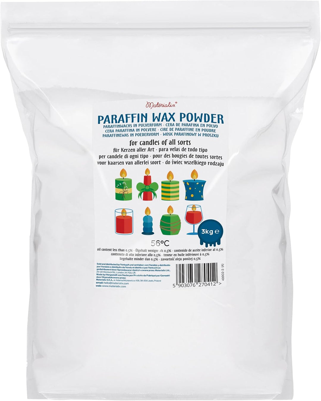 Materialix Paraffinwachs Pulver für Kerzen - verschiedene Grössen (3kg) - Kerzenwachs, Kerzensand, K