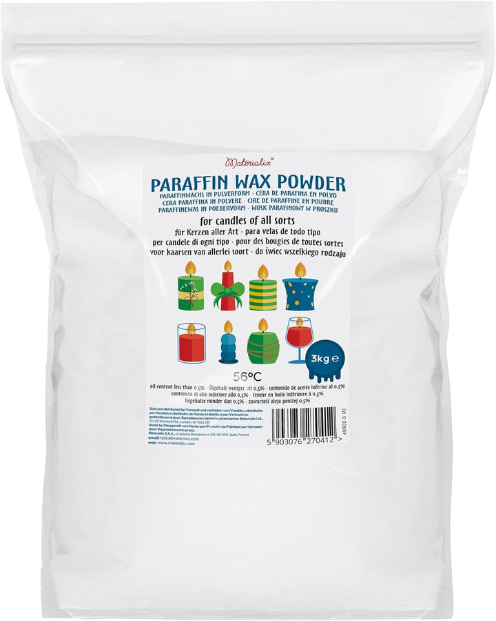 Materialix Paraffinwachs Pulver für Kerzen - verschiedene Grössen (3kg) - Kerzenwachs, Kerzensand, K