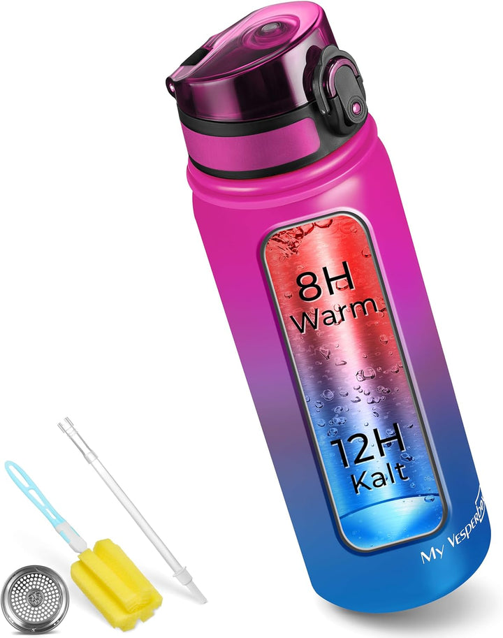 MY VESPERBOX® Edelstahl Thermosflasche Kinder [INK. STROHHALM & SIEB] - Isolierflasche für Jungen &