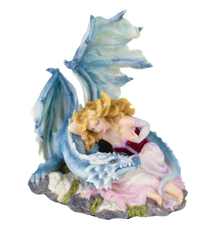 Dekofigur Dragonlove Mädchen mit weissem 19 cm Drachen Figur Frau Drache