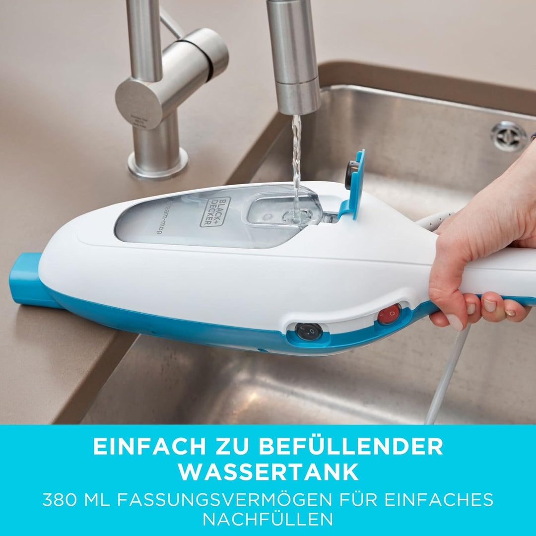 Black+Decker FSM13E1 Dampfbesen Steam Mop, Basic (Dampfreiniger für hygienische, gründliche Sauberke