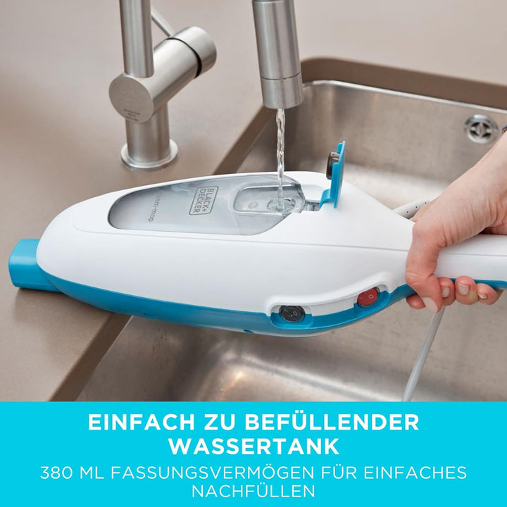 Black+Decker FSM13E1 Dampfbesen Steam Mop, Basic (Dampfreiniger für hygienische, gründliche Sauberke