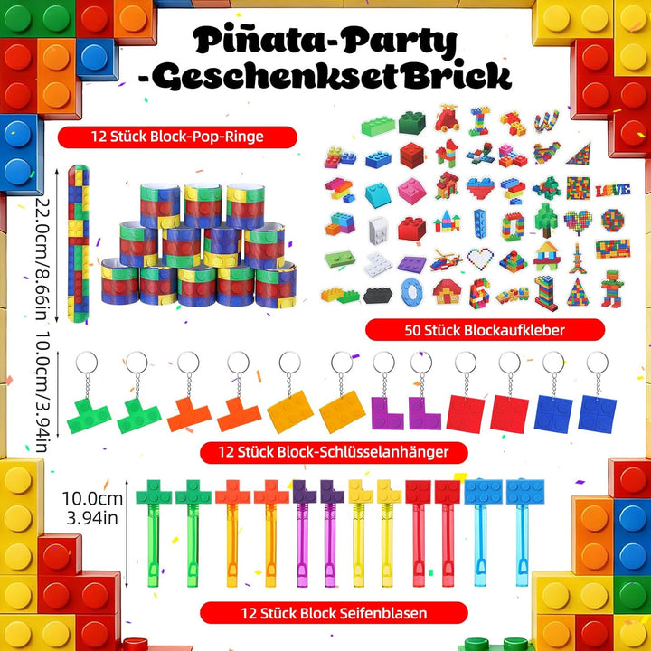 Pinata Geburtstag Happy Birthday Baustein Pinjatta mit Augenbinde und Stock zum Aufhängen Befüllen F