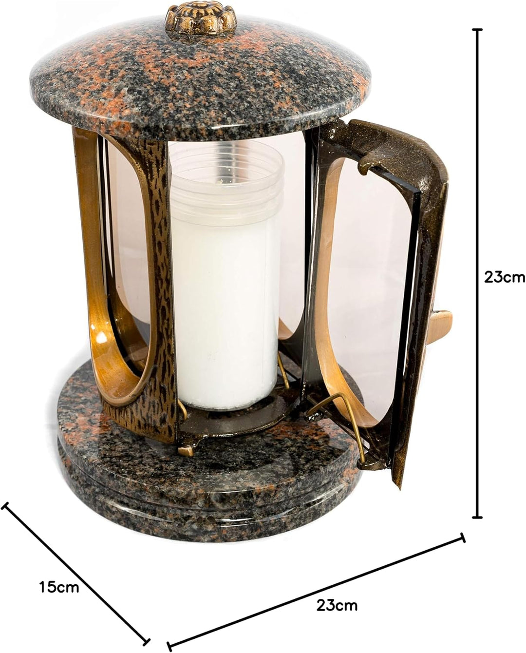 Stilvolle Grablaterne Elégant Granit Aurora Finnland Höhe 23 cm/Ø 15 cm Grableuchte Grablicht Grabla