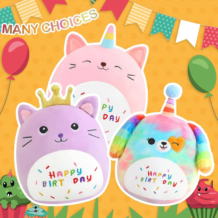 SQEQE Happy Birthday Stuffed Animal Rainbow Dog Soft Toys Cute Plush Pillow Unicorn Dog Plush Toy fo