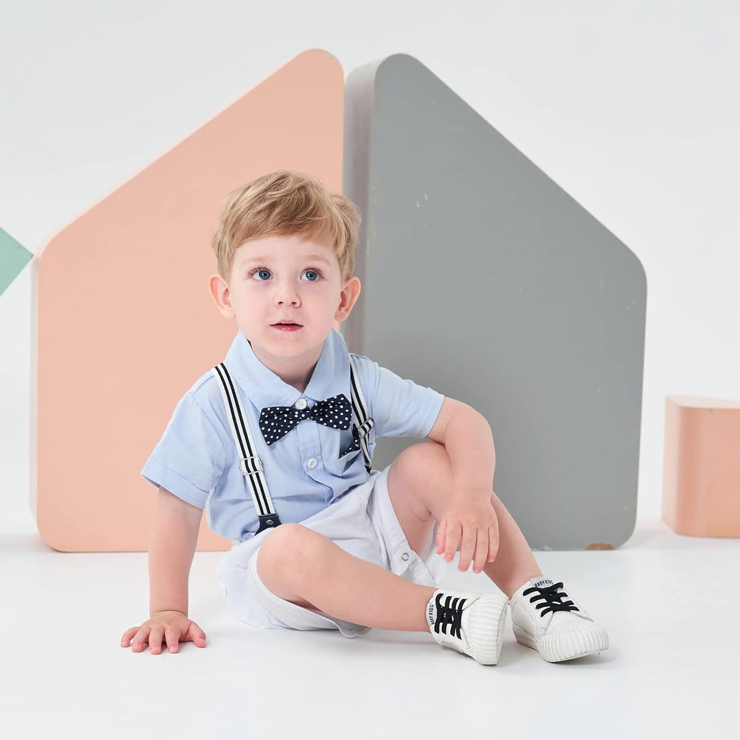 Volunboy Baby Jungen Anzug Set Bekleidung Hemd mit Fliege + Hosenträger Shorts Strampler Anzug 6-9 M