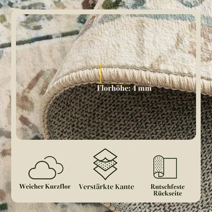 CHOSHOME Vintage Teppich Wohnzimmer 80X150CM Waschbarer Kurzflor Boho Weiche Teppich Mit Orient Desi