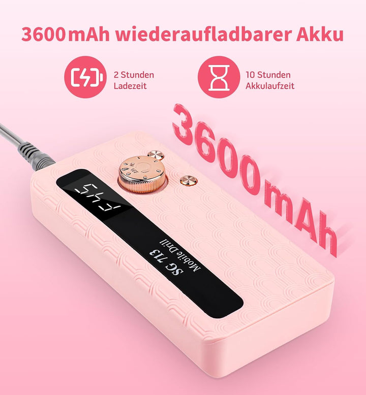 Ziweo Nagelfräser, Elektrische Nagelfeile 45000U/Min mit LED Display, Tragbare Nagelfräser für Gelnä