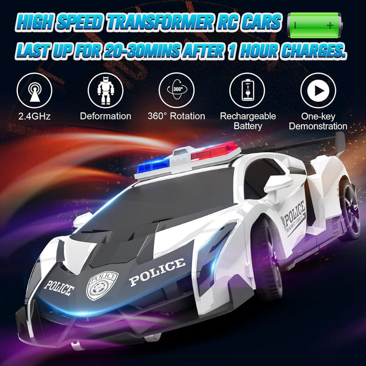 Ferngesteuertes Auto, 2 in 1 Transformator Ferngesteuerte Roboter Kinder Auto 360° Drehung RC Polize