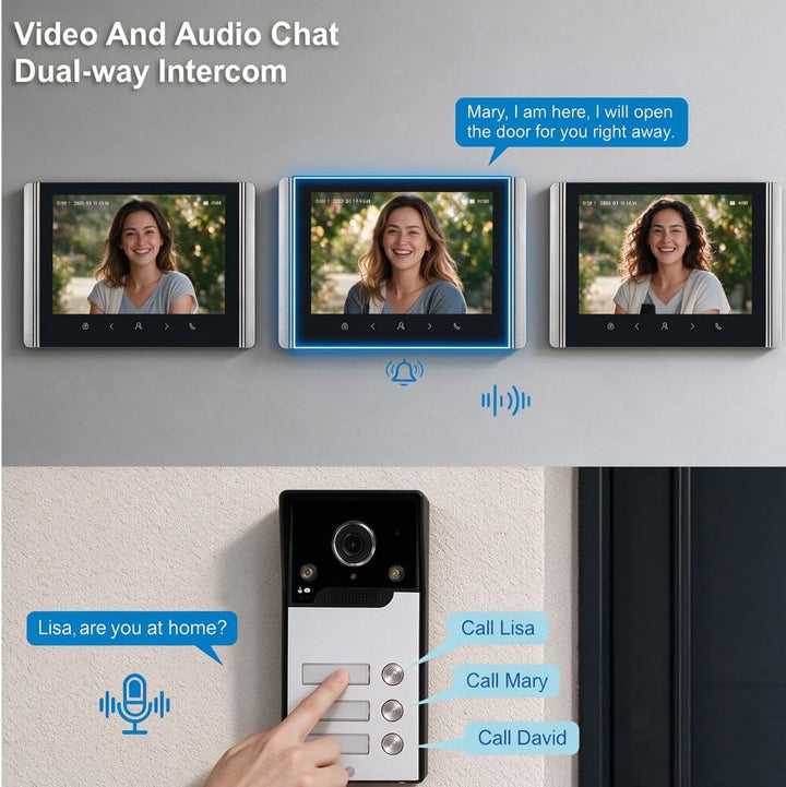 FTes RFKits WLAN Wireless Video Türsprechanlage,1080P Aussenkamera,7 Zoll Touchscreen Wireless Monit