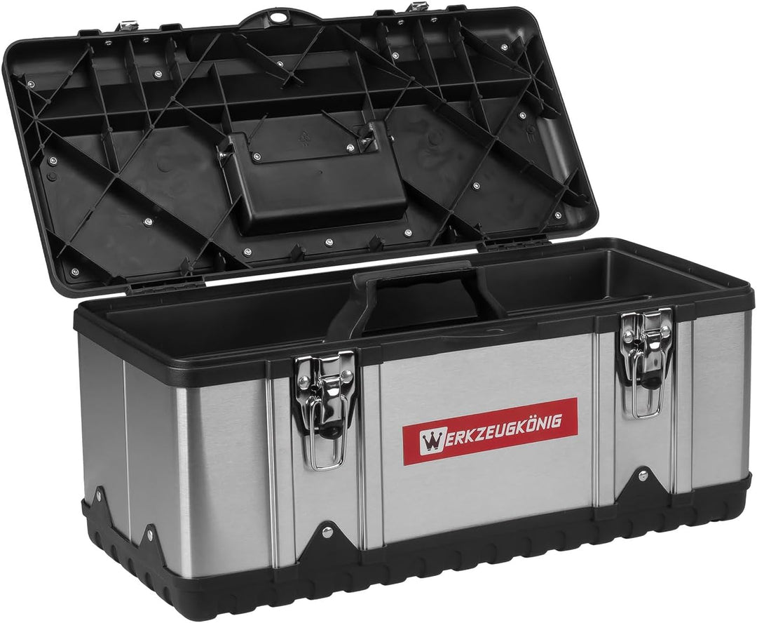 Werkzeugkoffer leer Edelstahl 47 x 24 x 21 cm Werkzeugkasten mit herausnehmbarer Ablage, Werkzeugkis