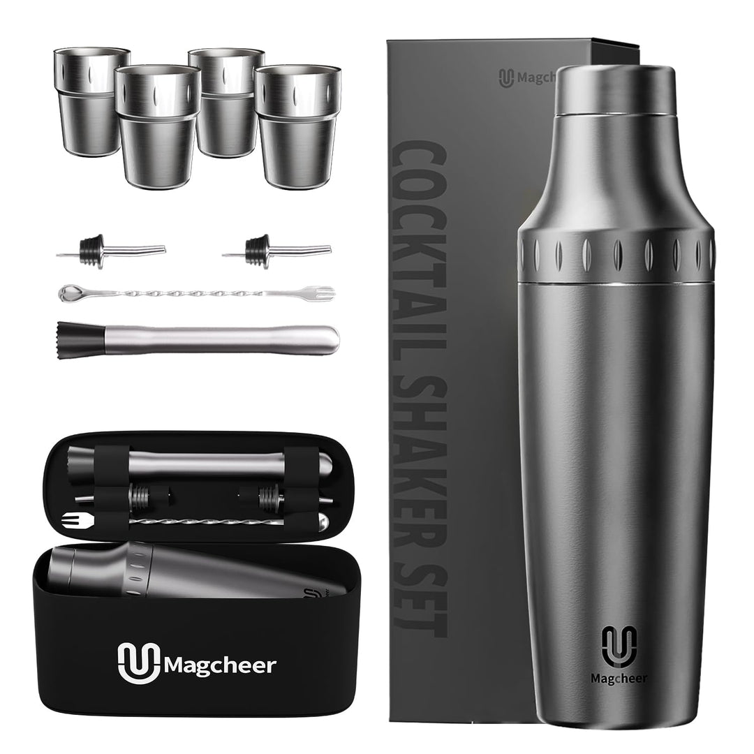 Magcheer Cocktail Shaker Set mit Stapelbaren Bechern 900ml Premium Edelstahl Frostsicherer Doppelwan