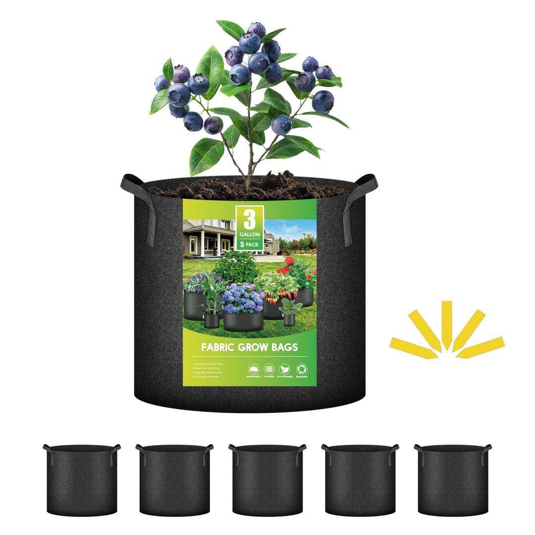 iPower 15L 5er-Pack Grow Bags Stoff Belüftungstöpfe Behälter mit Riemengriffen für Kindergarten und