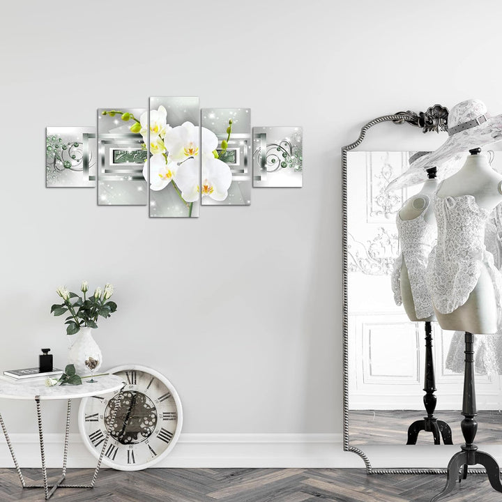 Runa Art Wandbilder Blumen Orchidee 5 Teilig Bild auf Vlies Leinwand Deko Wohnzimmer Abstrakt Grün S