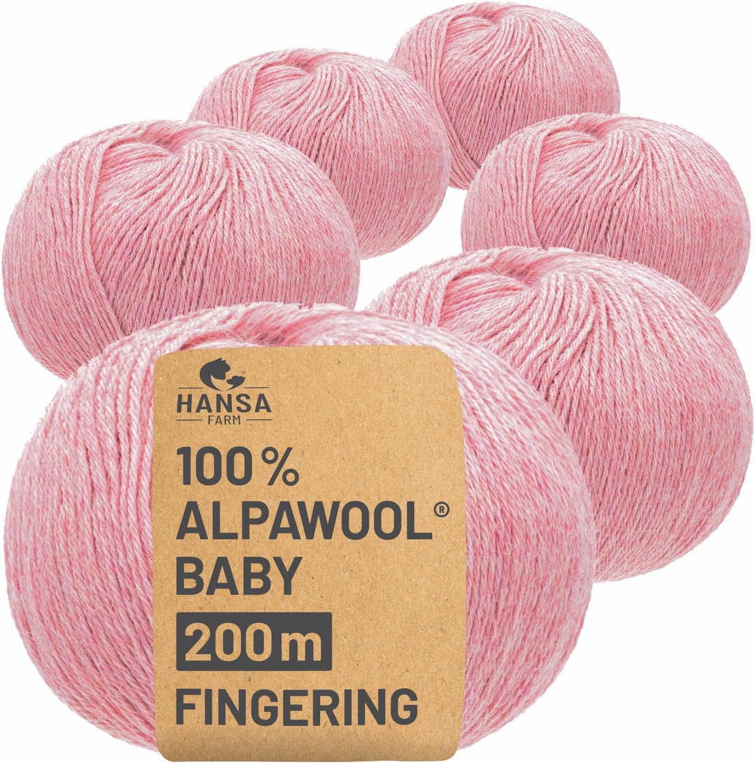 HANSA-FARM | 100% Baby Alpakawolle in 50+ Farben (kratzfrei) - 300g Set (6 x 50g) - weiche Alpaka Wo