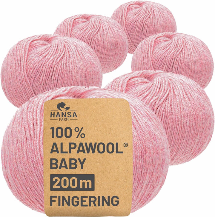 HANSA-FARM | 100% Baby Alpakawolle in 50+ Farben (kratzfrei) - 300g Set (6 x 50g) - weiche Alpaka Wo