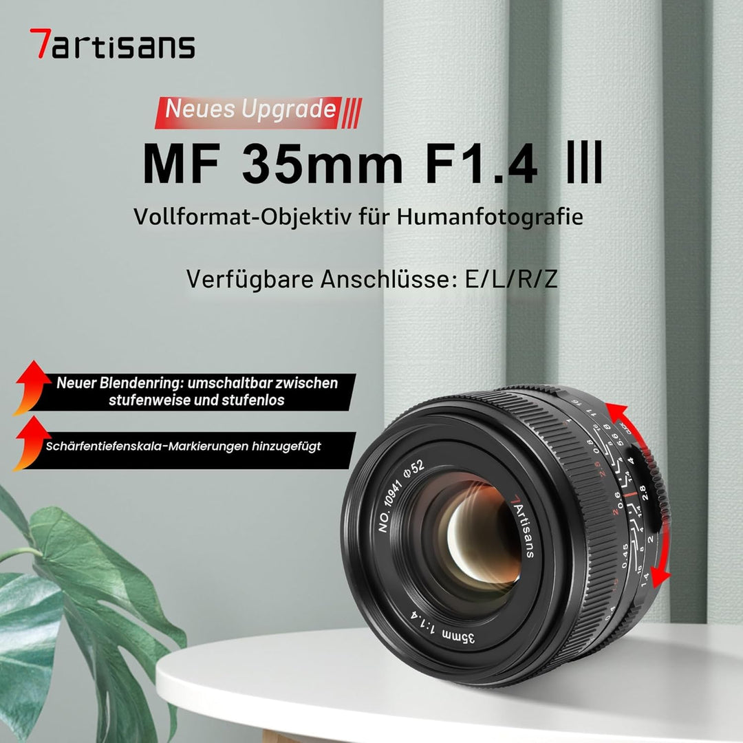 7artisans 35 mm F1.4 Mark Ⅱ Full Frame Manual Focus Prime Objektiv Grosse Blende Kompatibel mit Niko