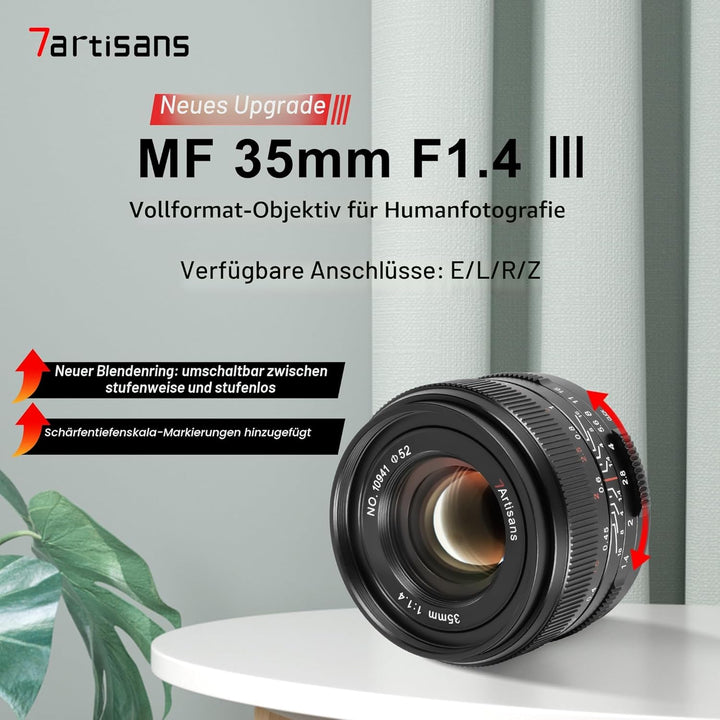7artisans 35 mm F1.4 Mark Ⅱ Full Frame Manual Focus Prime Objektiv Grosse Blende Kompatibel mit Niko