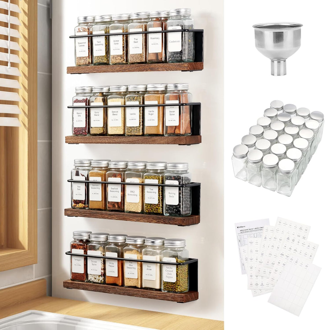 Gewürzregal Magnetisch mit 24 Gläsern, Bambus Magnetregale für Kühlschrank Ohne Bohren Küchenorganis
