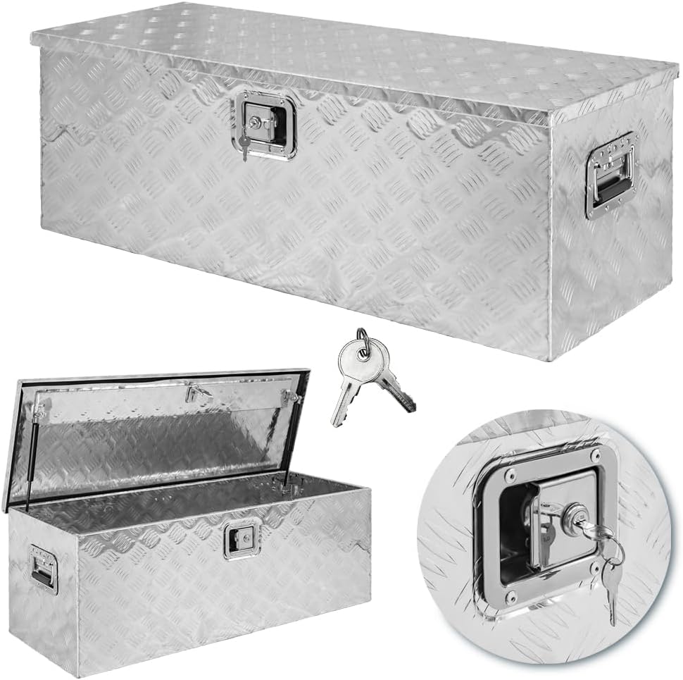 Trucky Truckbox, Deichselbox Aluminium, Anhängerbox 15 Grössen, Werkzeugkiste mit Schloss und Schlüs