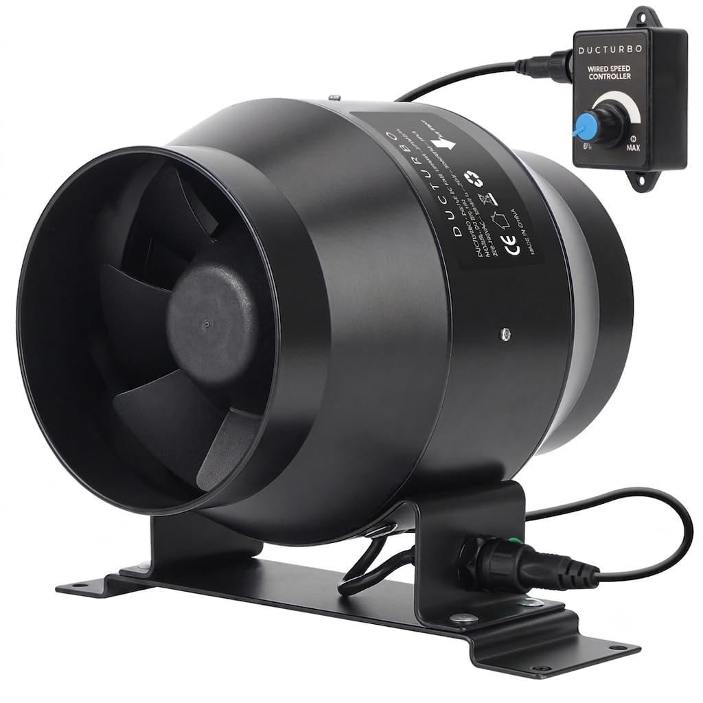 DUCTURBO Rohrventilator 100mm Regelbar, 275m³/h Inline-Kanalventilator Abluftventilator Ideal Rohrlü