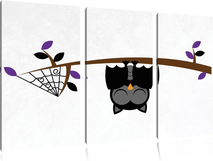 Pixxprint Fledermaus Eule auf AST als Leinwandbild/Grösse: 3 Teilig (120x80) cm/Wandbild/Kunstdruck/